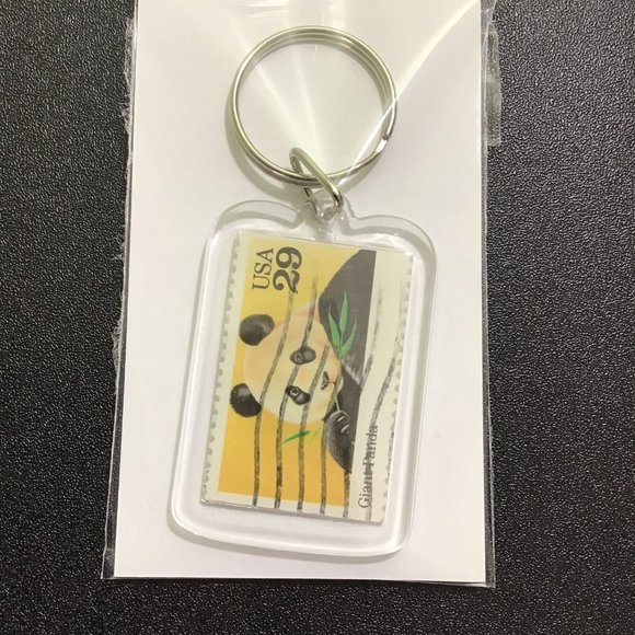 Panda Keychain - Upcycled Recycled Postage Stamp Key Chain - Picture 4 of 9